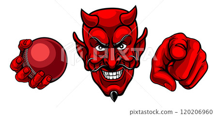 Devil Cricket Ball Sport Team Mascot Illustration 120206960
