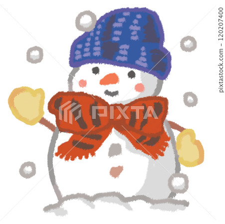 A cute snowman wearing a stylish scarf and hat A cute snowman wearing a stylish scarf and hat 120207400