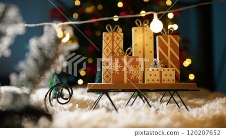 Santa's Sleigh Walks Among the Lights With Gifts 120207652
