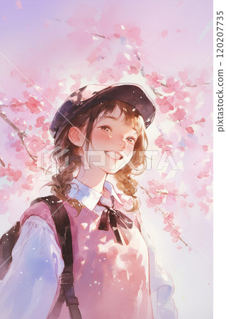 櫻花下的女孩AI圖像 120207735