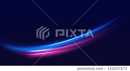 Speed police line. Laser beams, horizontal light rays. Magic shining neon light line trails. Purple glowing wave swirl. High speed effect motion blur night lights. Vector illustration EPS10 120207873