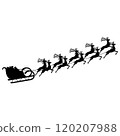 Santa Claus rides reindeer in a sleigh sled.  120207988