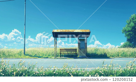 鄉村公車站插畫 120208152