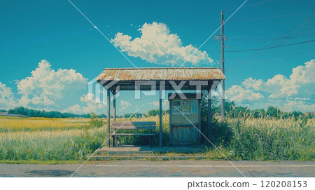 Countryside bus stop illustration 120208153