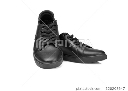 black leather sneakers on a white background black leather sneakers on a white background 120208647