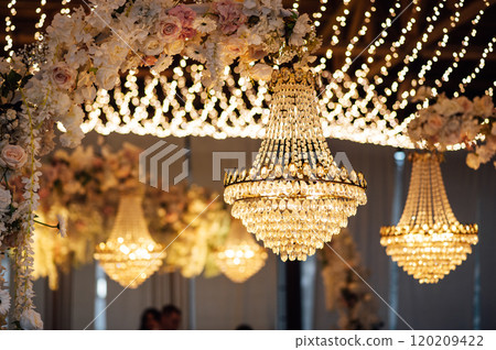 Great place for evening wedding ceremony. Large crystal lamps decorate the location 120209422