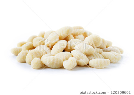 Tasty raw gnocchi isolated on white background Tasty raw gnocchi isolated on white background 120209601
