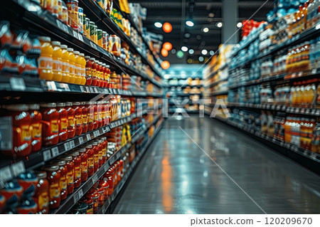 Store aisle with many different types of food and condiments Store aisle with many different types of food and condiments 120209670