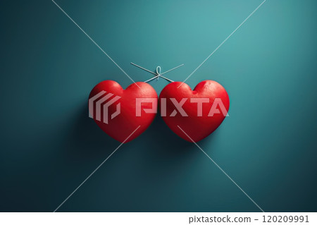 Two red hearts. Happy Valentines day. Ai generative 120209991