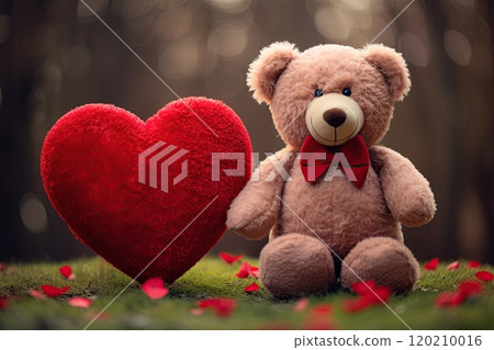 Teddy bear holding big heart. Happy Valentines Day. Generative Ai 120210016