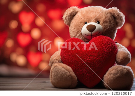 Teddy bear holding big heart. Happy Valentines Day. Generative Ai Teddy bear holding big heart. Happy Valentines Day. Generative Ai 120210017
