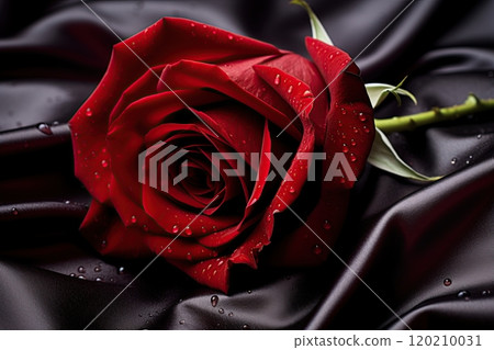 Red rose o a silk cloth. Valentines day poster, postcard design. Generative Ai 120210031