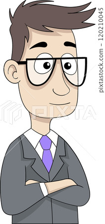 Confident Businessman in Suit with Glasses and Crossed Arms Illustration 120210045