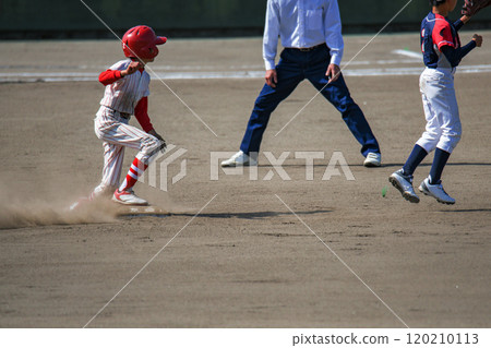 Little League baseball game scene: stealing base 120210113