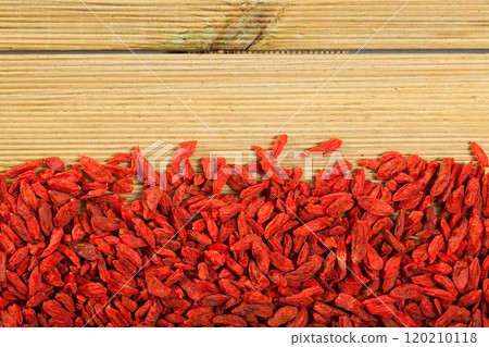 Goji berries on light wooden surface 120210118