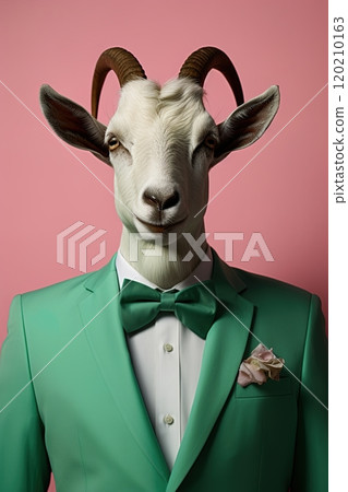 Goat wearing suit. Generative Ai image 120210163