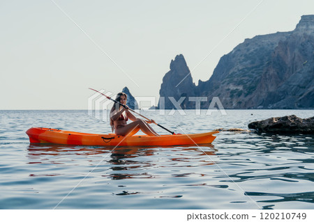 Kayaking Woman Sea Scenic Mountain Landscape Kayaking Woman Sea Scenic Mountain Landscape 120210749