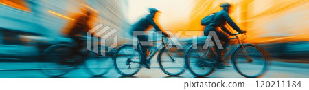 Cycling in the city. Motion blurred people riding bicycles in the city. Urban cycling 120211184