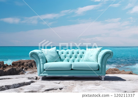 Relax in style with this elegant seafoam sofa set against a dreamy seaside 120211337