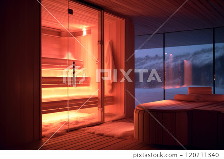 Escape to tranquility with this serene sauna scen 120211340