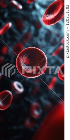 Blood platelets. Microscopic view of blood cells, leukocytes, erythrocytes. 120211382