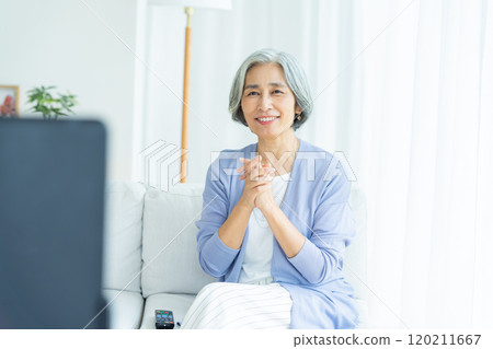 Senior woman watching TV in the living room Senior woman watching TV in the living room 120211667