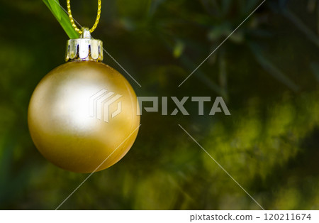 Golden Christmas ball with customizable space for ideas or wishes for Christmas. 120211674
