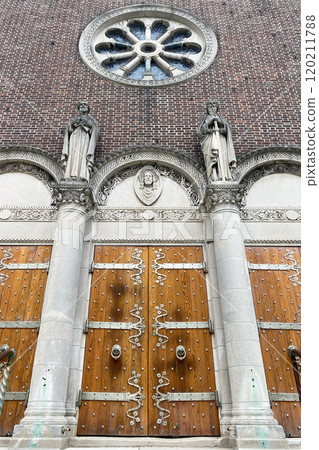 Facade of a historic church building on the streets of Hoboken, NJ, USA Facade of a historic church building on the streets of Hoboken, NJ, USA 120211788