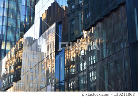 Colorful glass skyscrapers, building facades, minimalistic cityscape, modern architecture 120211868