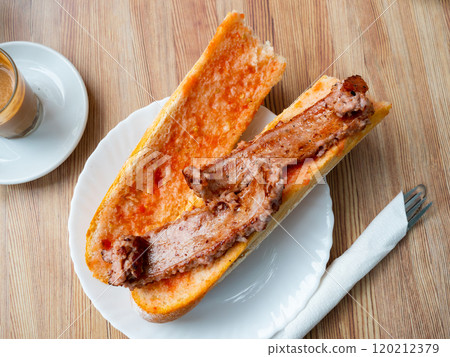 Bocadillo with salchichi sausage and tomato Bocadillo with salchichi sausage and tomato 120212379