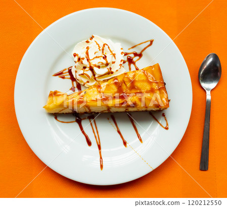 French caramel apple tart with vanilla ice cream French caramel apple tart with vanilla ice cream 120212550