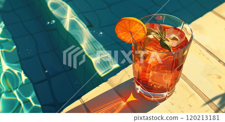 Sip into summer vibes with this refreshing cocktail by the pool. Capturing the sparkle and allure of sunlit waves 120213181