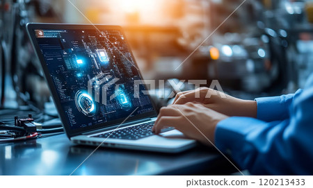 A laptop computer operated by a technician 120213433