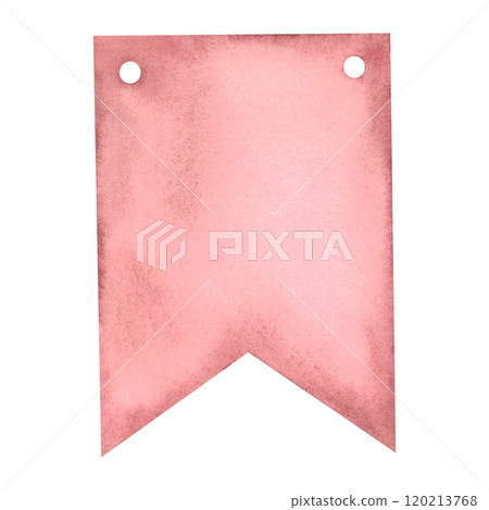 Rectangle dusty pink pennant flag with pointed double end. Hand drawn watercolor illustration of element for decoration on isolated background. Blank template for branding or text. Rectangle dusty pink pennant flag with pointed double end. Hand drawn watercolor illustration of element for decoration on isolated background. Blank template for branding or text. 120213768