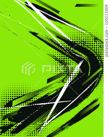 Sport Cover or Poster Design with Green and Black Brush Strokes and Halftone Effect. Abstract Background Design in Grunge Style 120213804