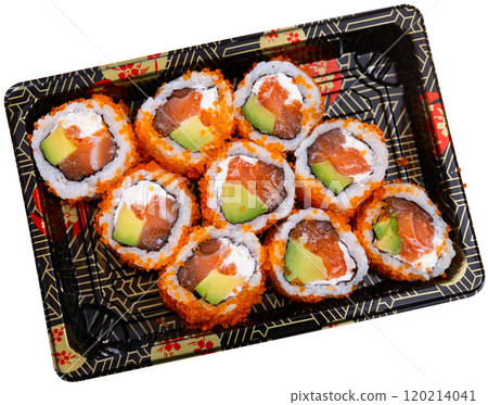 California roll masago caviar with cheese avocado and salmon California roll masago caviar with cheese avocado and salmon 120214041