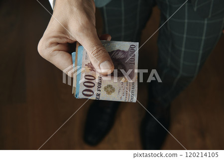businessman offers a wad of forints 120214105