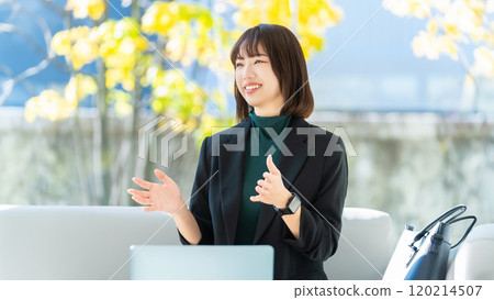 年輕女子/女商人微笑著說話 120214507