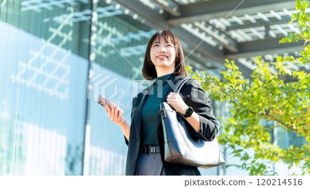 Young woman/businesswoman holding a smartphone outdoors Young woman/businesswoman holding a smartphone outdoors 120214516