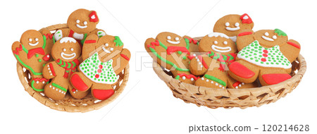 christmas gingerbread cookie in a wicker basket isolated on white background christmas gingerbread cookie in a wicker basket isolated on white background 120214628