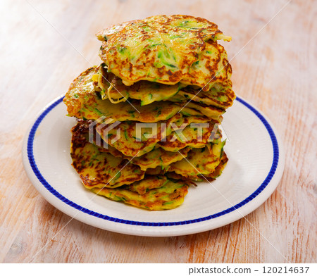 Zucchini fritters on plate Zucchini fritters on plate 120214637