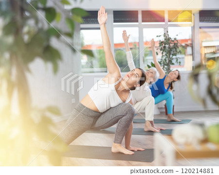 Young woman doing yoga in fitness studio Young woman doing yoga in fitness studio 120214881