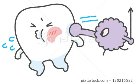 Character illustration of a tooth being beaten by tooth decay bacteria 120215582