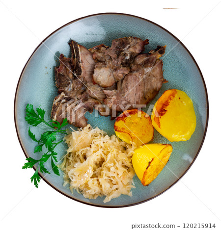 Grilled pork with potatoes and sauerkraut Grilled pork with potatoes and sauerkraut 120215914