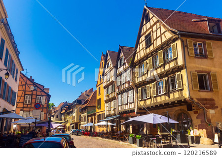 Historic center of Colmar with paved streets and half-timbered houses, France Historic center of Colmar with paved streets and half-timbered houses, France 120216589