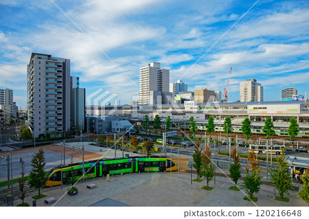 Light line and blue sky, Utsunomiya Station East Exit Light line and blue sky, Utsunomiya Station East Exit 120216648