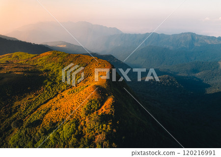 Aerial view of mountains in the morning in Mae Hong Son, Thailand 120216991