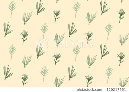 Pine branch pattern, seamless christmas tree texture, nature vector background on beige 120217561