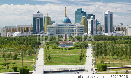 Panorama of the Astana city timelapse and the president's residence Akorda with park Panorama of the Astana city timelapse and the president's residence Akorda with park 120217628