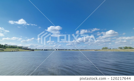 Astana, Kazakhstan. View from Pleasure boat on the river Ishim timelapse hyperlapse drivelapse in Astana. Astana, Kazakhstan. View from Pleasure boat on the river Ishim timelapse hyperlapse drivelapse in Astana. 120217644